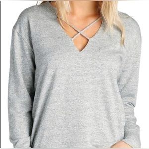 Elan Grey Long Sleeve Neck Pullover Sweatshirt Med
